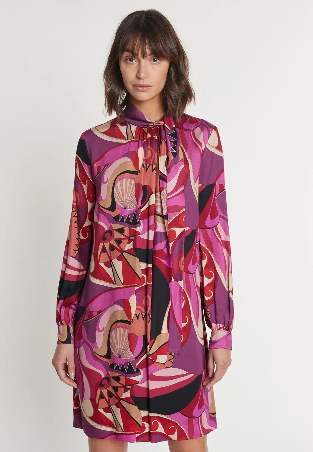 Ana Alcazar Makisa abito camicia fantasia maniche lunghe