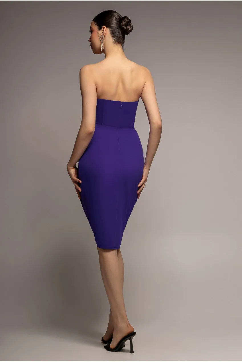 Goddiva Scuba abito midi viola bodycon spacco