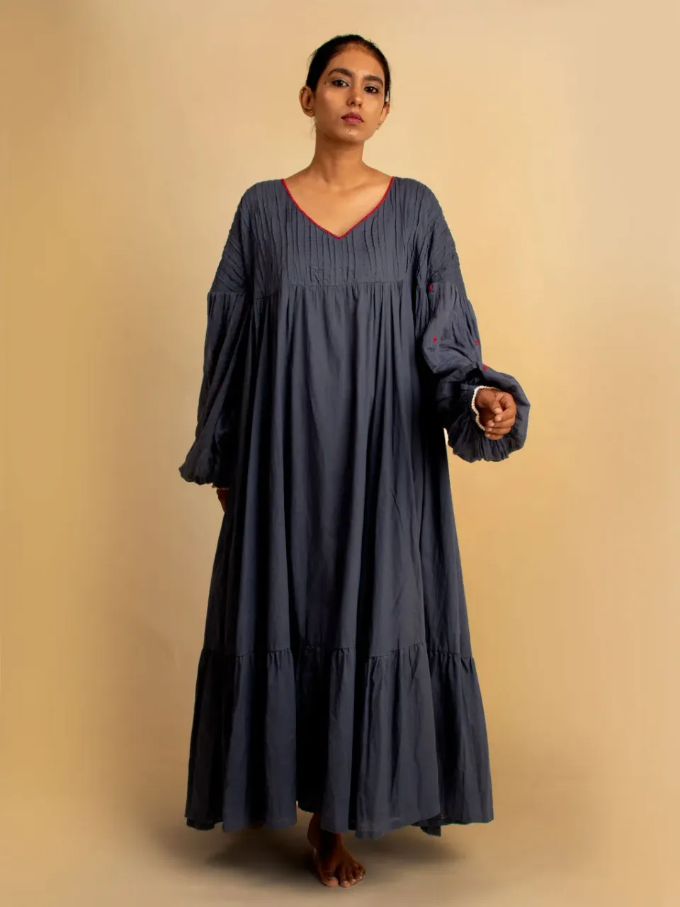 Our Dve Rabari Rayka abito lungo blu cotone