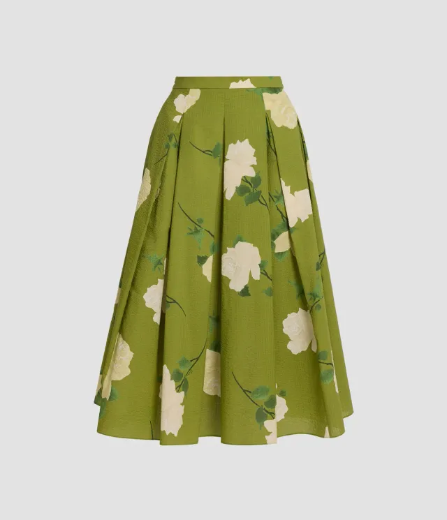 Erdem Gonna Midi Cotone Seersucker Fiori