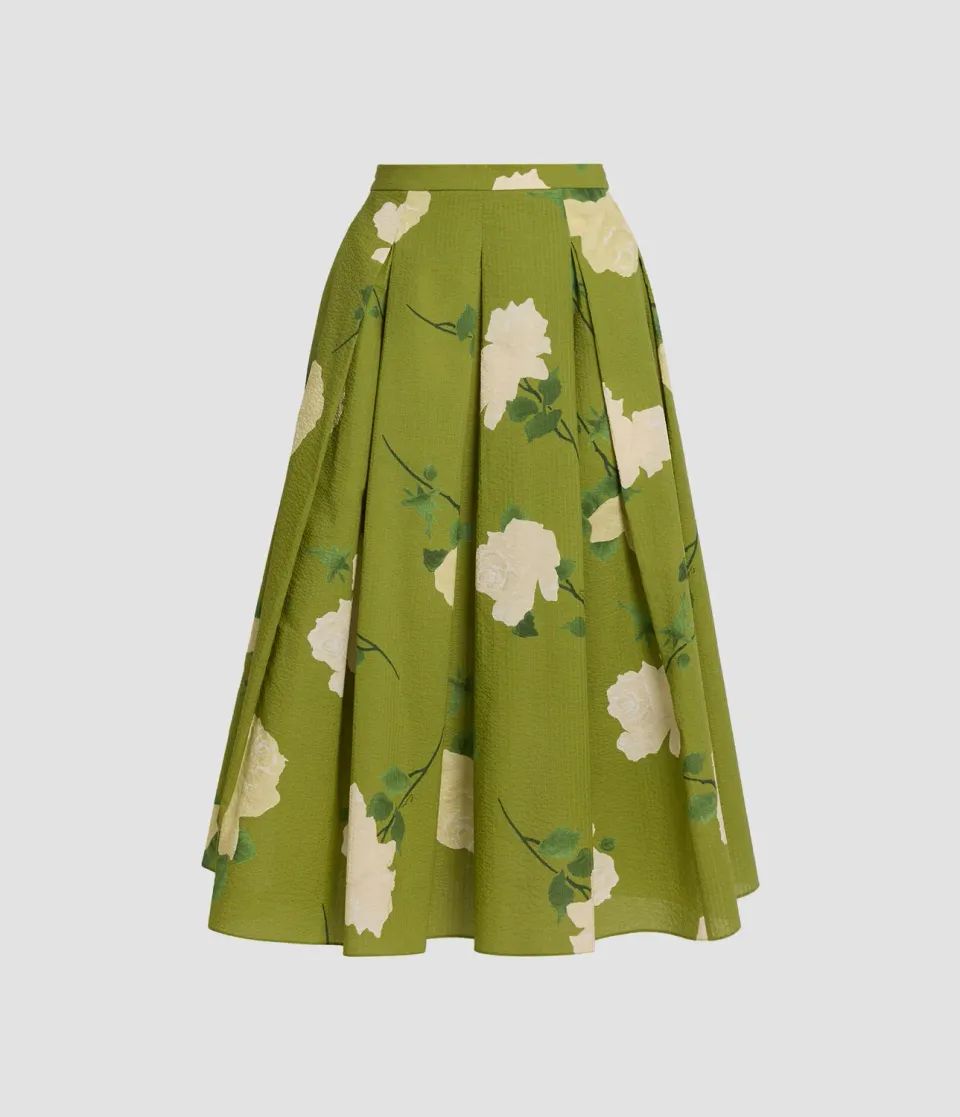 Erdem Gonna Midi Cotone Seersucker Fiori