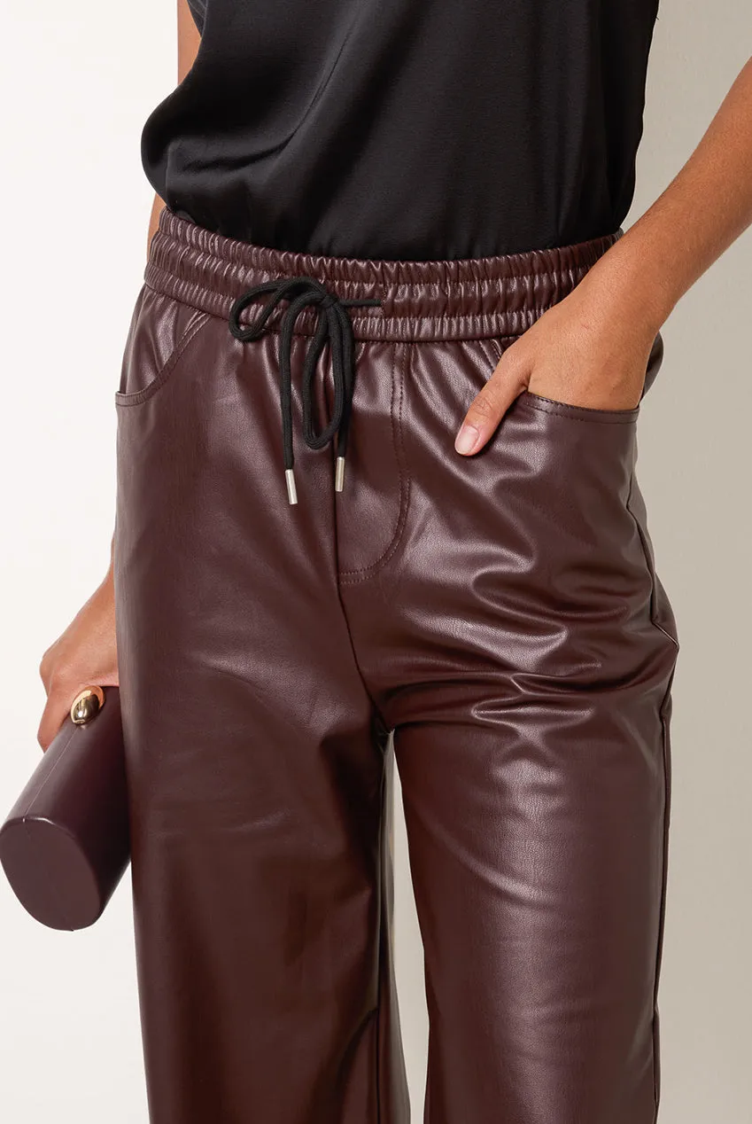 Blue Vanilla pantaloni ecopelle marrone gamba larga
