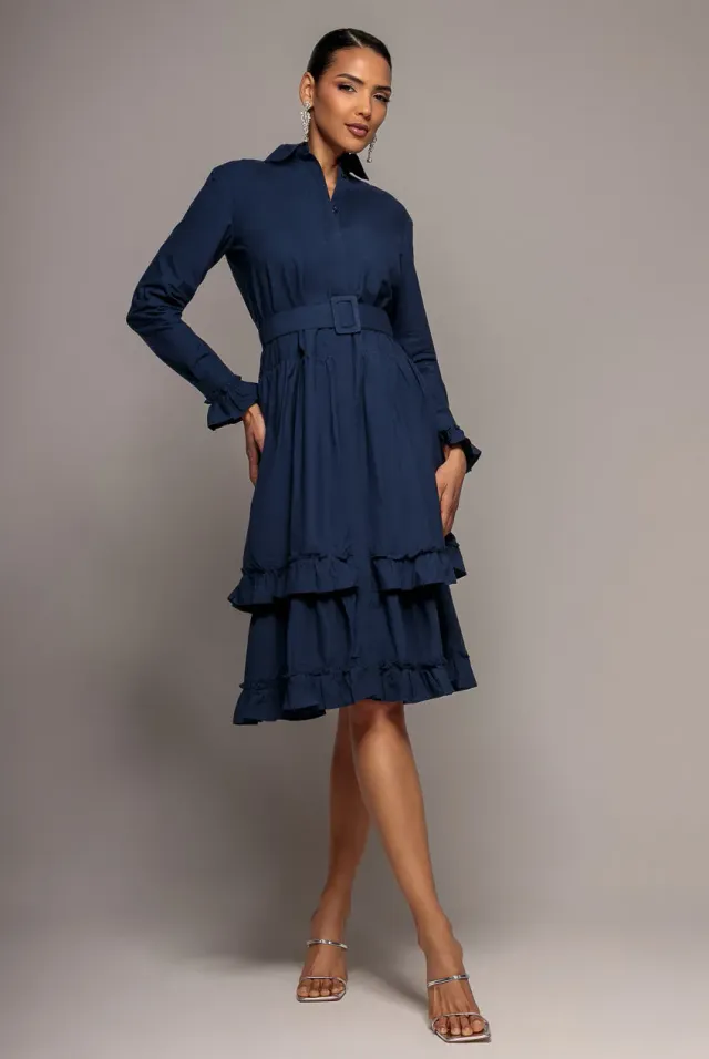 Goddiva DR3721 abito camicia midi navy cintura