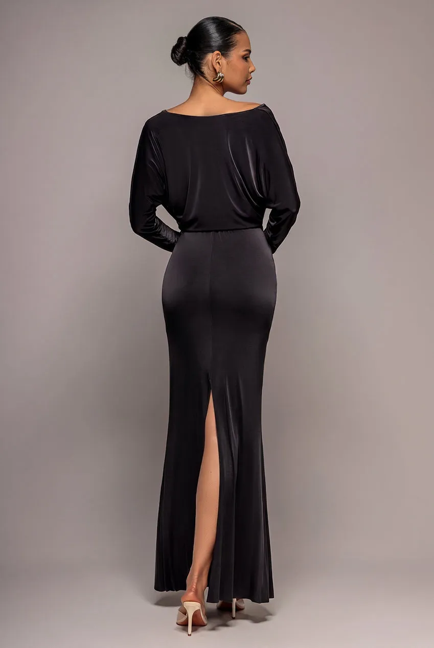 Goddiva Reversible Blouson abito maxi nero scollo reversibile