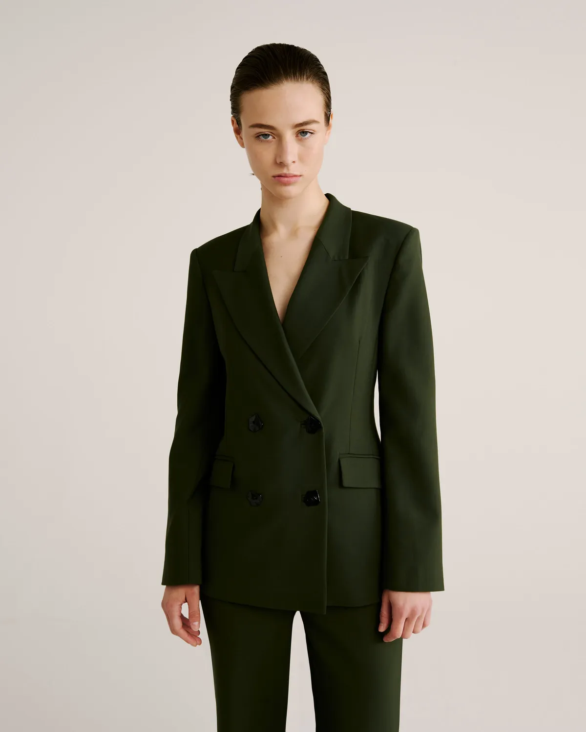 Violante Nessi Sir blazer verde lana crepe doppiopetto