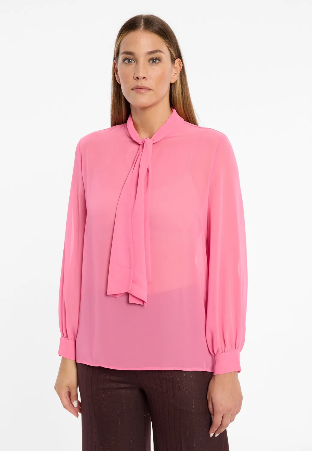 Ana Alcazar Cosie camicia chiffon rosa con fiocco