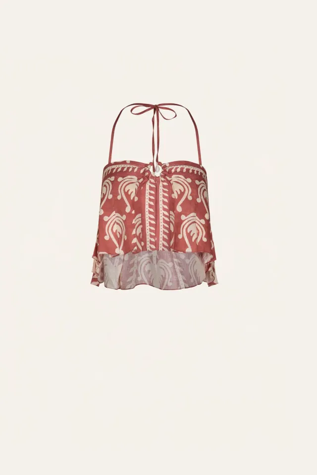 Johanna Ortiz Oceanic Top top lino marsala crop