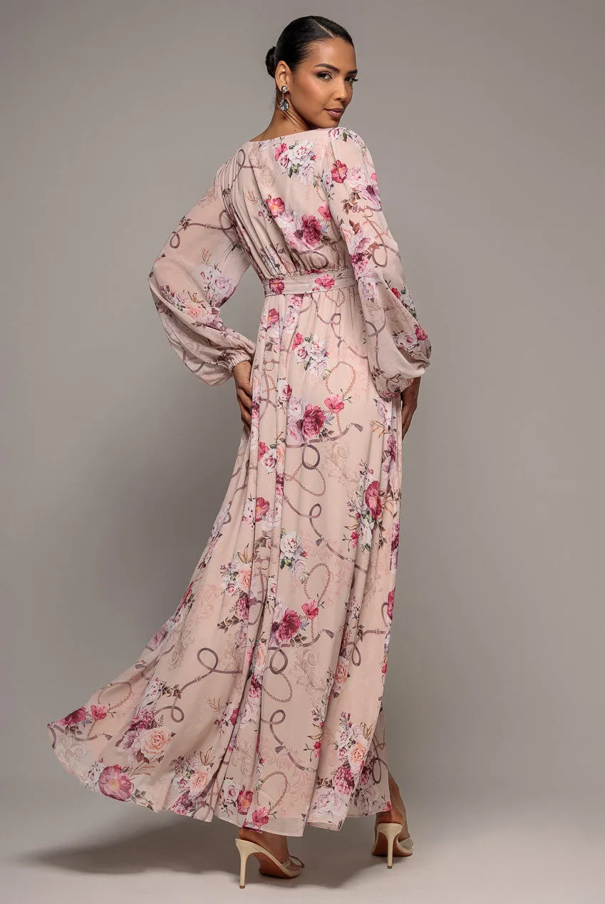 Goddiva Wrap abito lungo chiffon floreale latte spacco 8-16