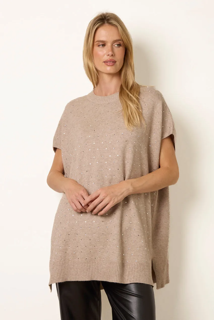 Blue Vanilla Diamante gilet knit beige strass unica
