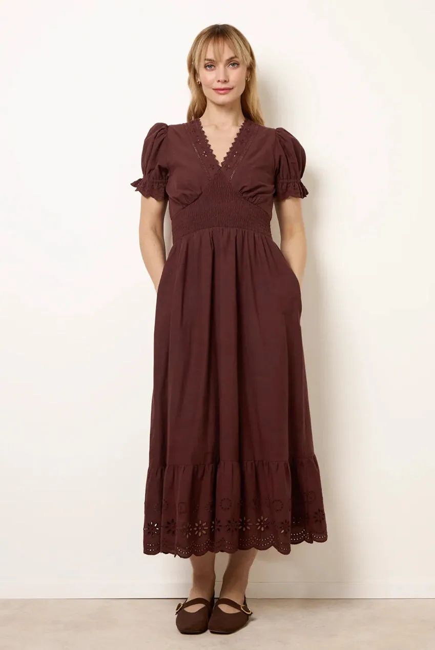 Blue Vanilla Embroidery Detail Abito Maxi Cioccolato cotone