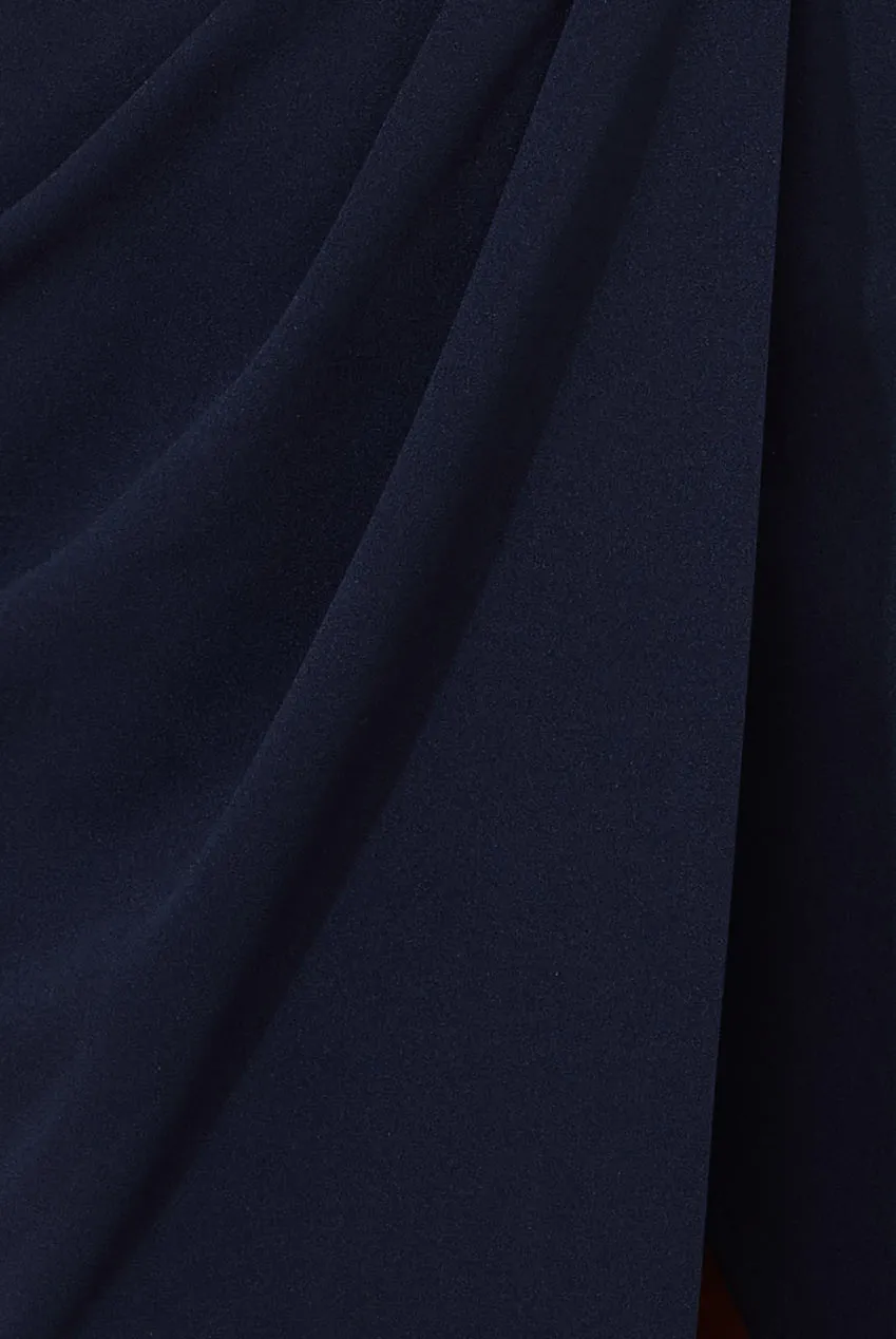 Goddiva Satin Collar Scuba Midi abito navy spacco