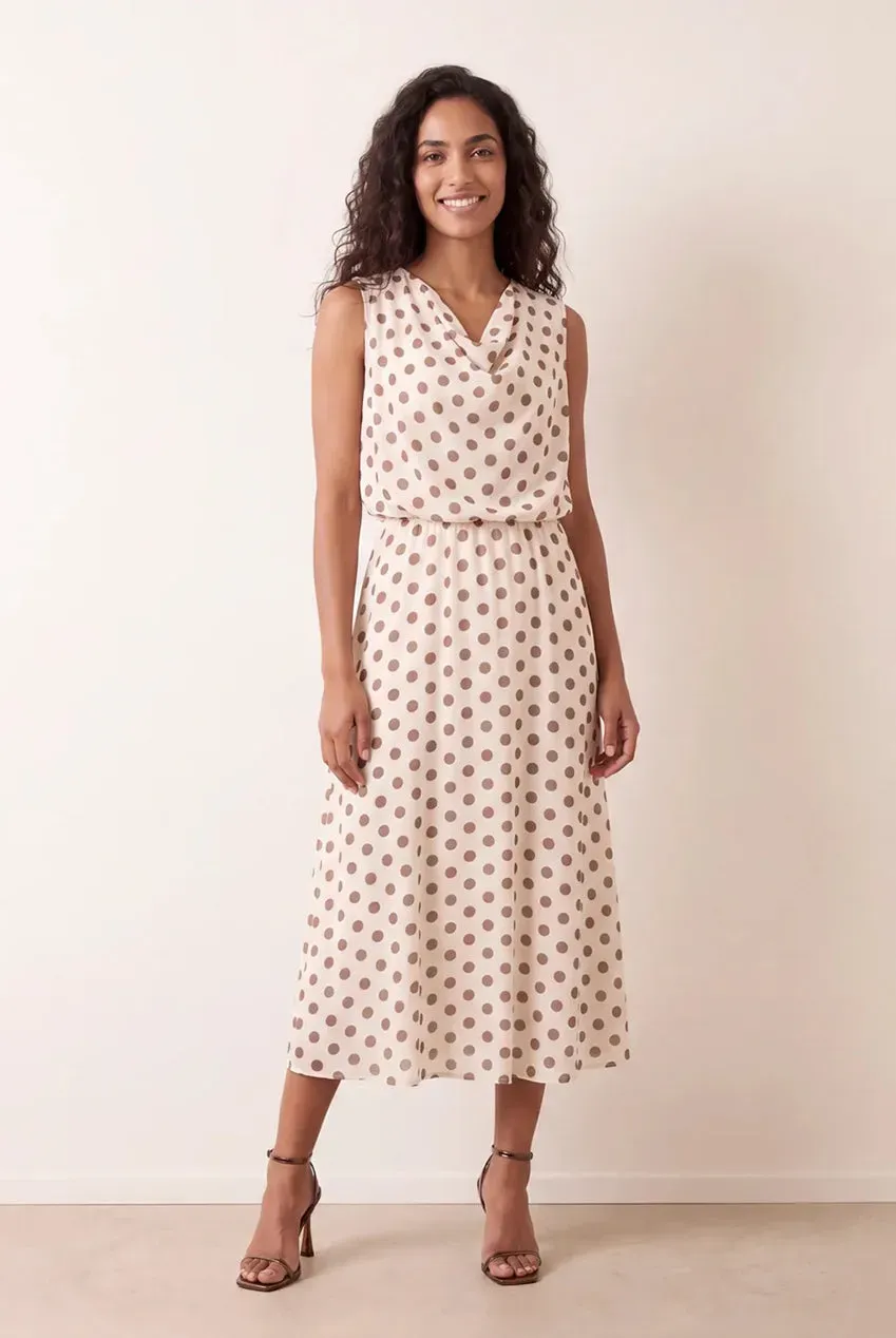 Blue Vanilla Polka Dot abito midi avorio pois scollo cowl