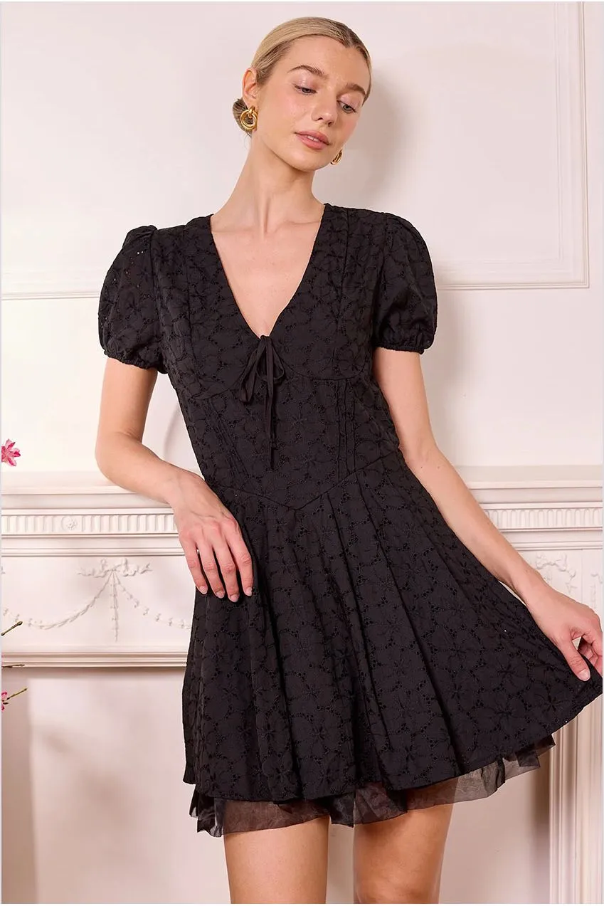 Angeleye Broderie Mini Abito Pizzo Nero