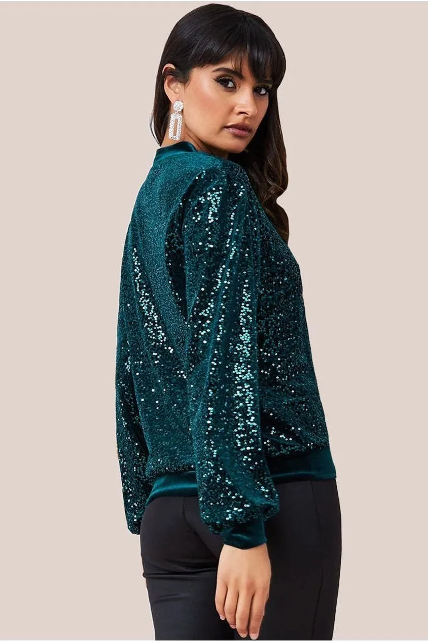 Goddiva maglione velluto verde smeraldo paillettes taglia 8