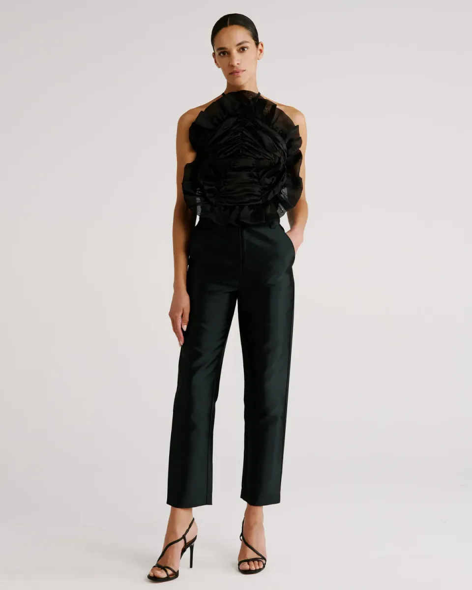 Violante Nessi Royal top nero seta raso organza