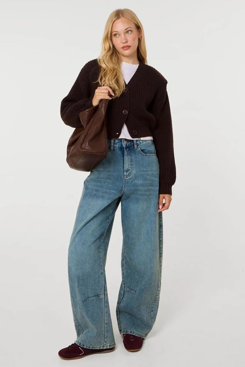 Pink Vanilla Cropped cardigan cioccolato scollo a V bottoni
