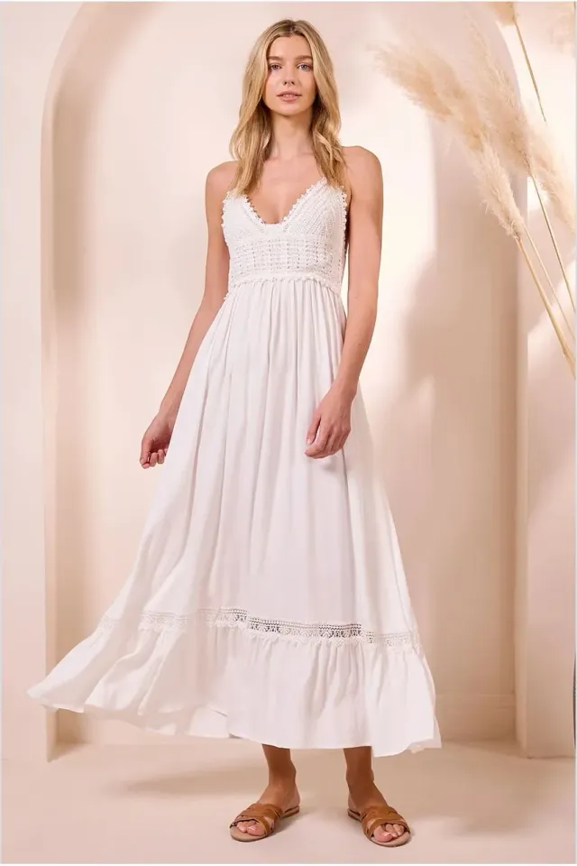 Angeleye Cami Crochet abito bianco maxi
