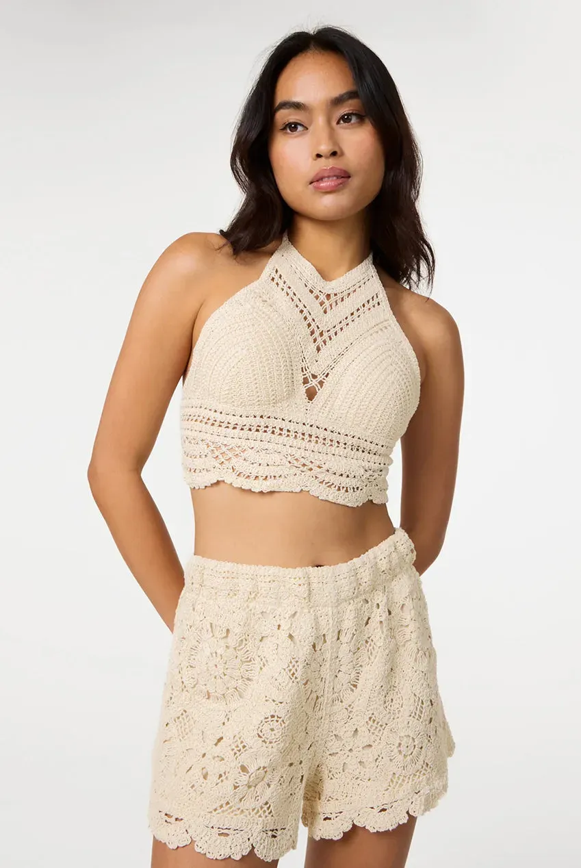 Pink Vanilla Tie Back Crochet top cotone stone