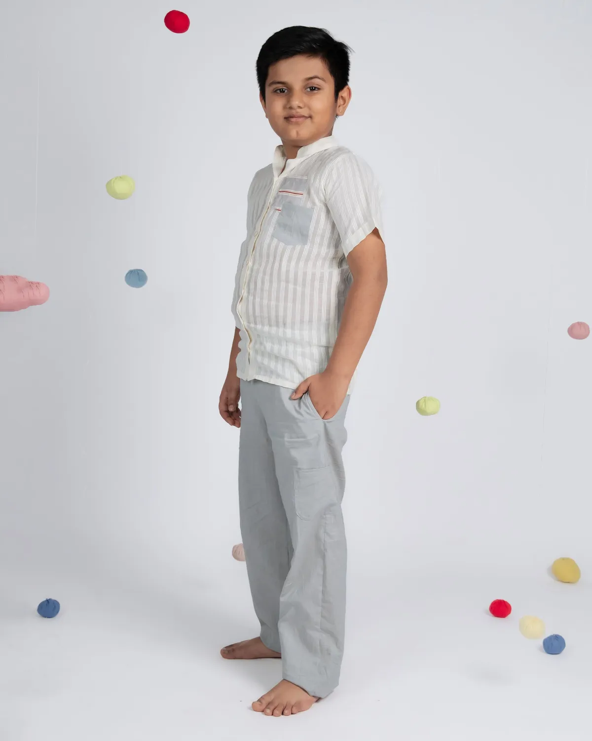 Our Dve Tiny Trend camicia bambino beige cotone righe