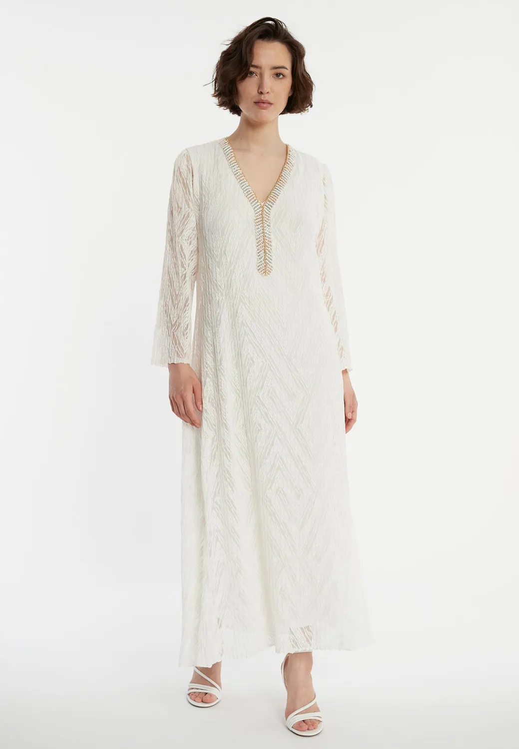 Ana Alcazar Zaira caftano maxi bianco pizzo