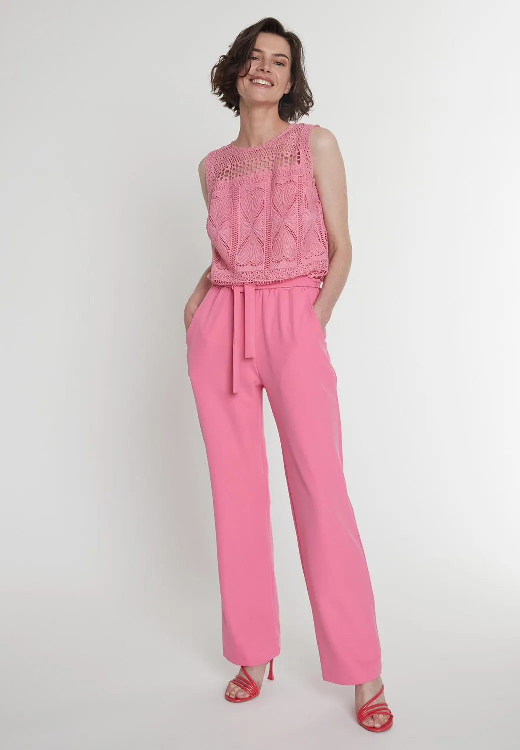 Ana Alcazar Paddy tuta lunga rosa top pizzo cuore