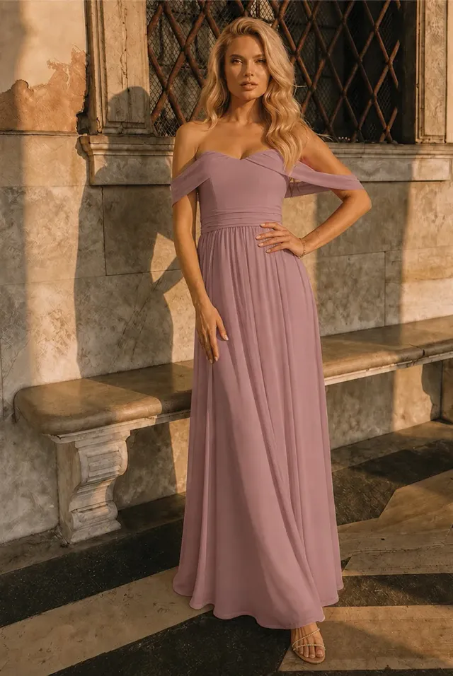 Chi Chi London Bardot Abito Maxi Rosa Scollatura Bardot