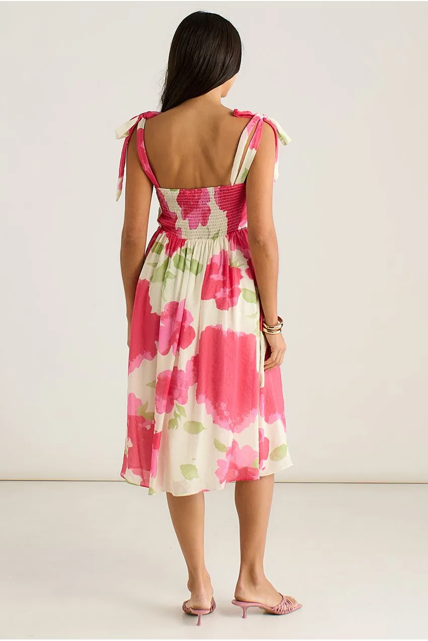 Gini London Pink Floral Tie Straps abito midi rosa floreale cocktail