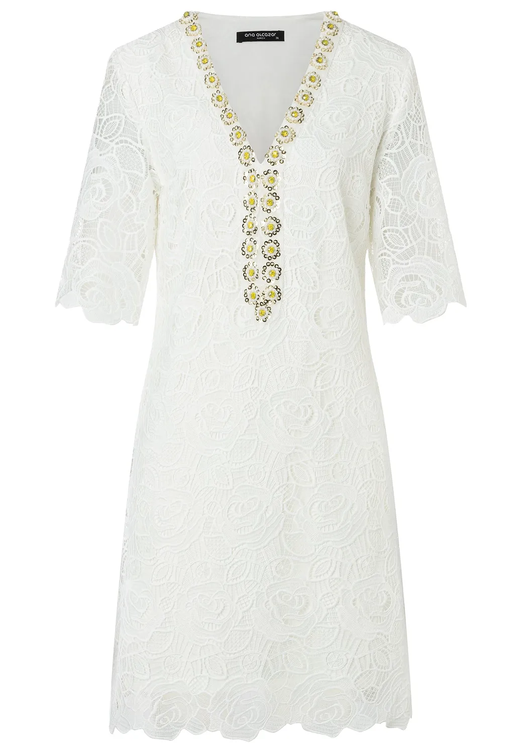 Ana Alcazar Daeva abito pizzo bianco scollo V