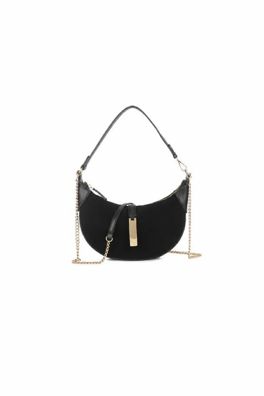 SVNX Crescent borsa a spalla nera catena oro