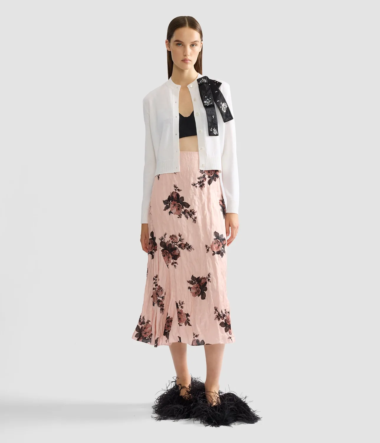Erdem Cardigan Lana Merino Ricamato Fiocco Nero