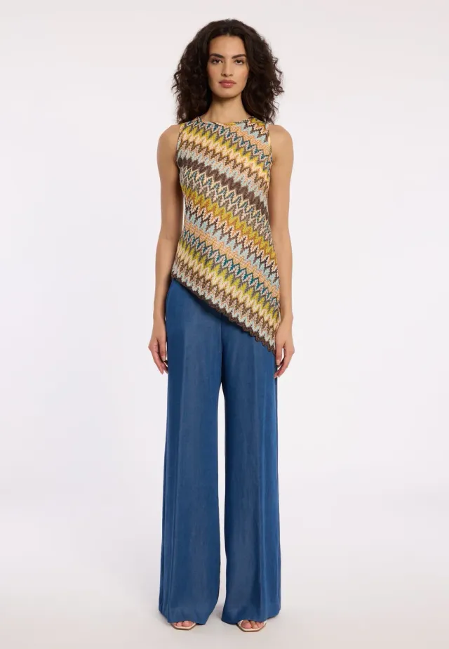 Ana Alcazar Durin top in maglia marrone zig-zag