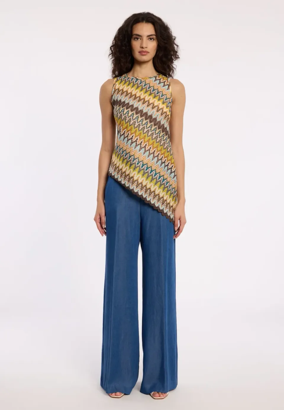 Ana Alcazar Durin top in maglia marrone zig-zag