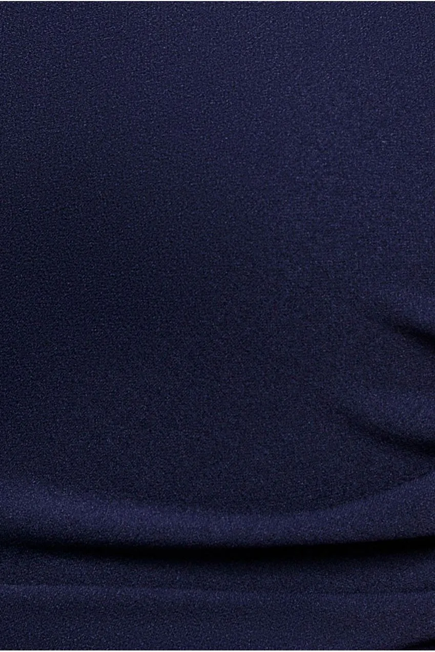 Goddiva One Shoulder abito maxi raso blu navy monospalla