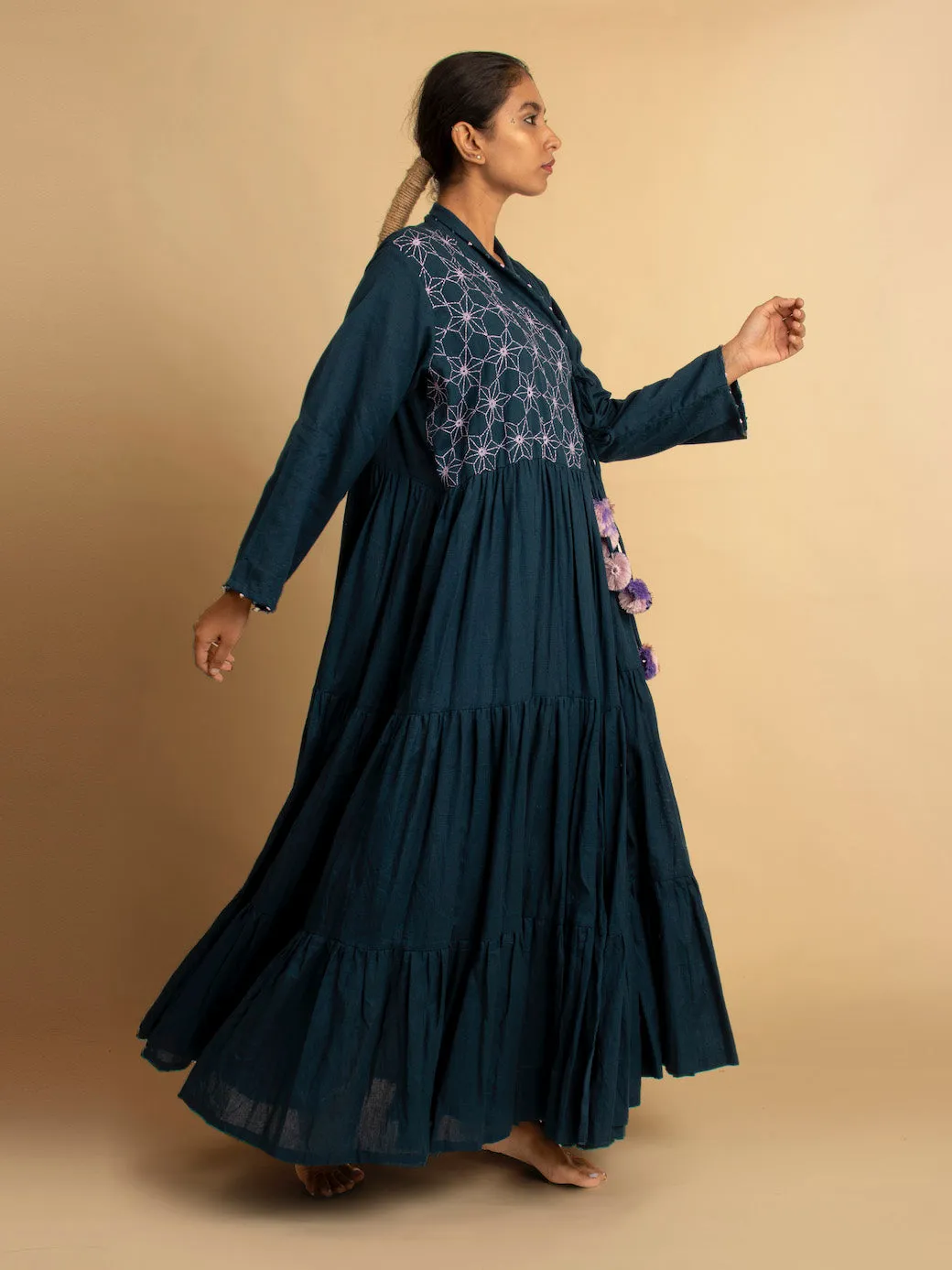 Our Dve Harid Dress abito blu tessuto a mano