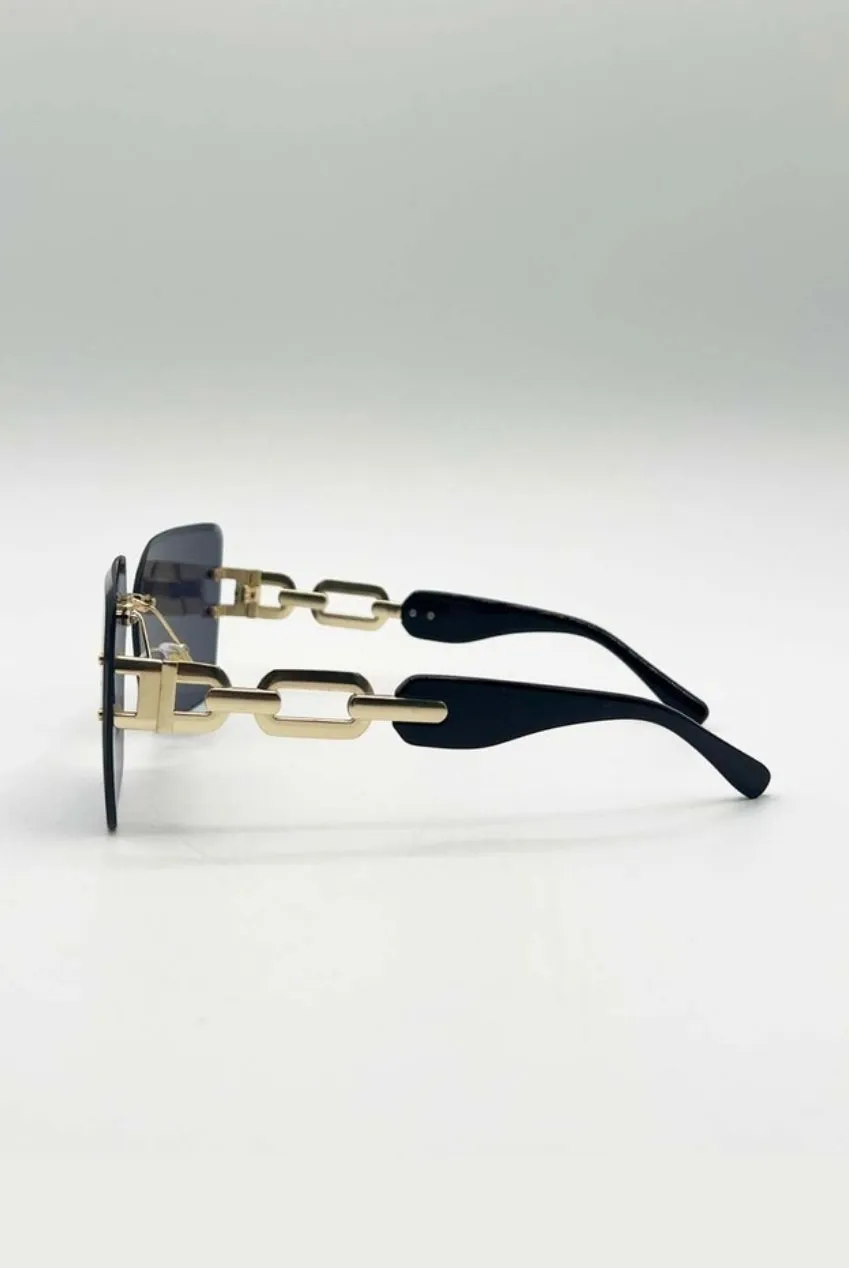 SVNX Rimless Oversized Square occhiali da sole nero oro