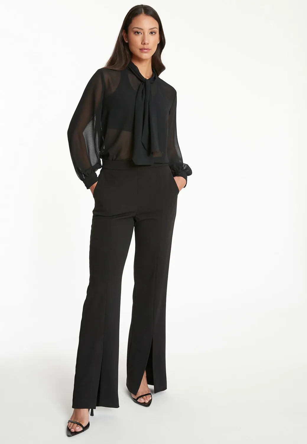 Ana Alcazar Tably pantaloni neri eleganti spacco orlo