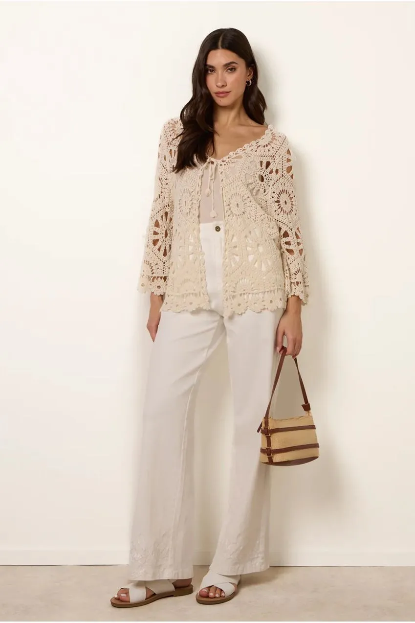 Blue Vanilla Crochet cardigan cotone stone allacciato