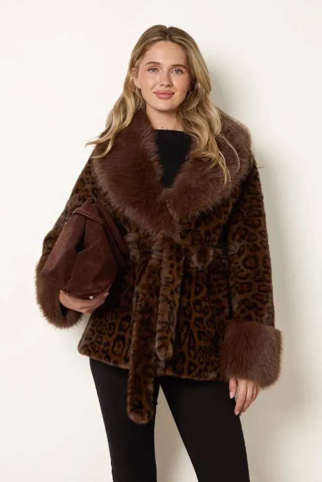 Blue Vanilla Cappotto Pelliccia Leopardato Marrone