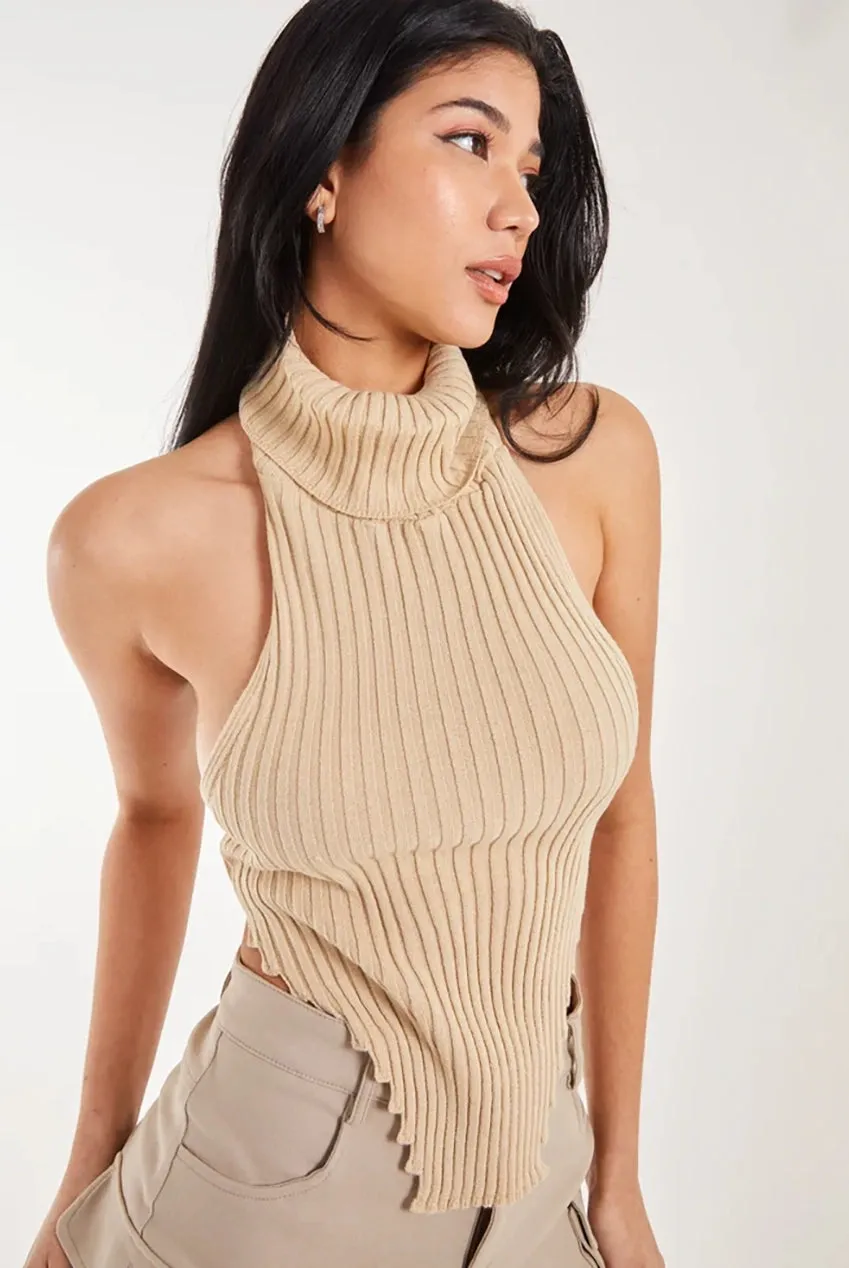 Pink Vanilla High Neck top halter maglia pietra S-L