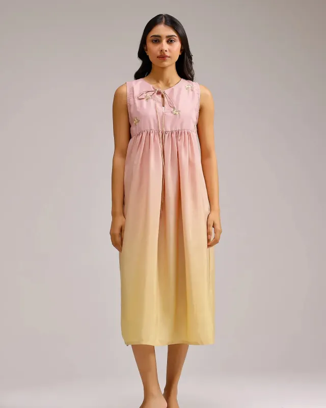 Our Dve Blush Melt abito rosa giallo crepe
