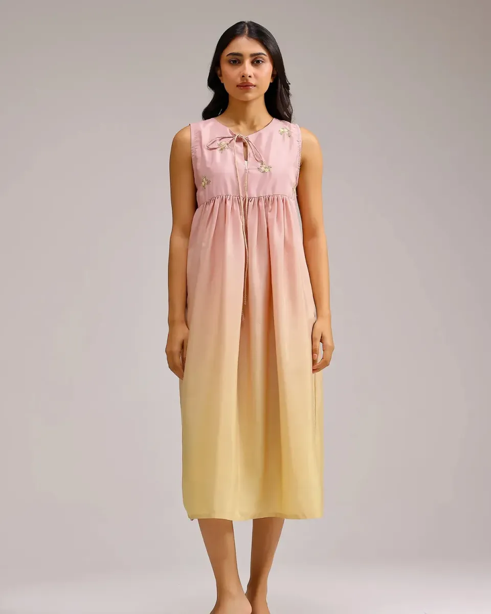 Our Dve Blush Melt abito rosa giallo crepe
