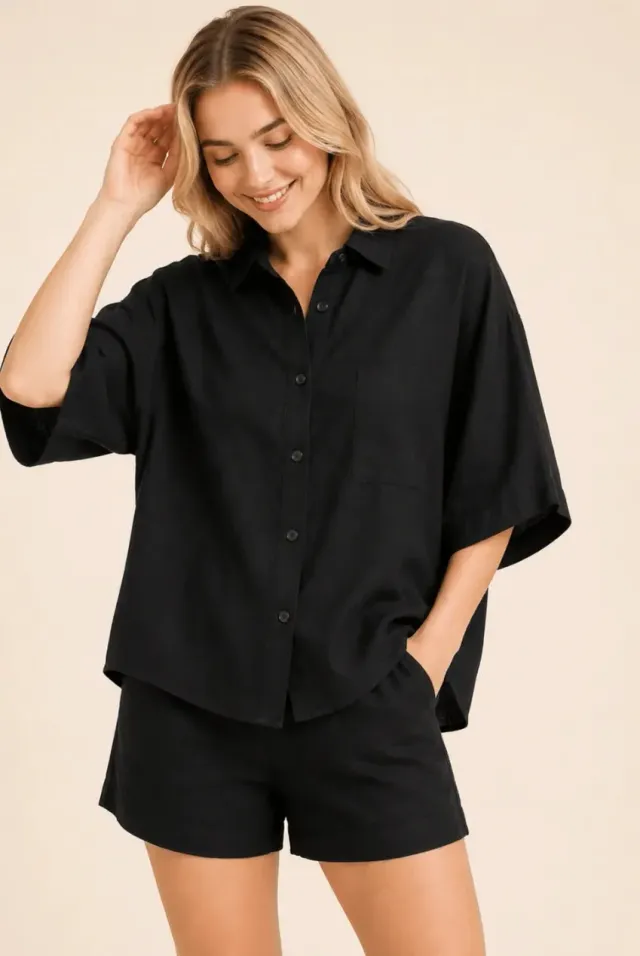 Avinci IMD2907 Camicia Oversize Nera Taglia 8 effetto lino