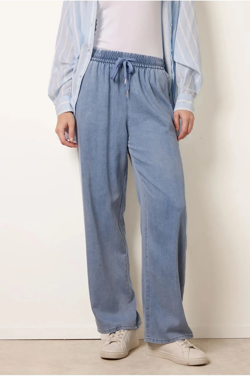 Blue Vanilla jeans donna blu gamba larga vita elastica