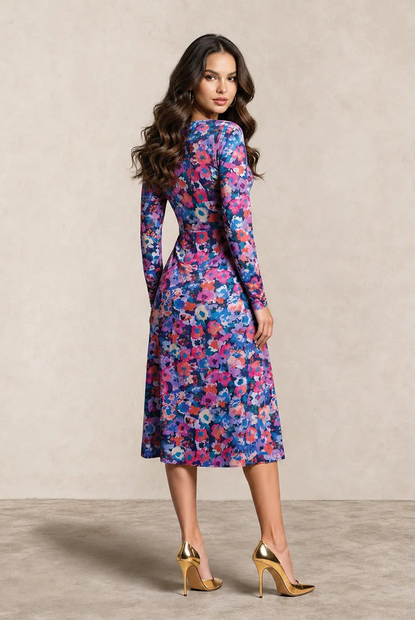 Chi Chi London Floral midi abito satin multicolor fiori