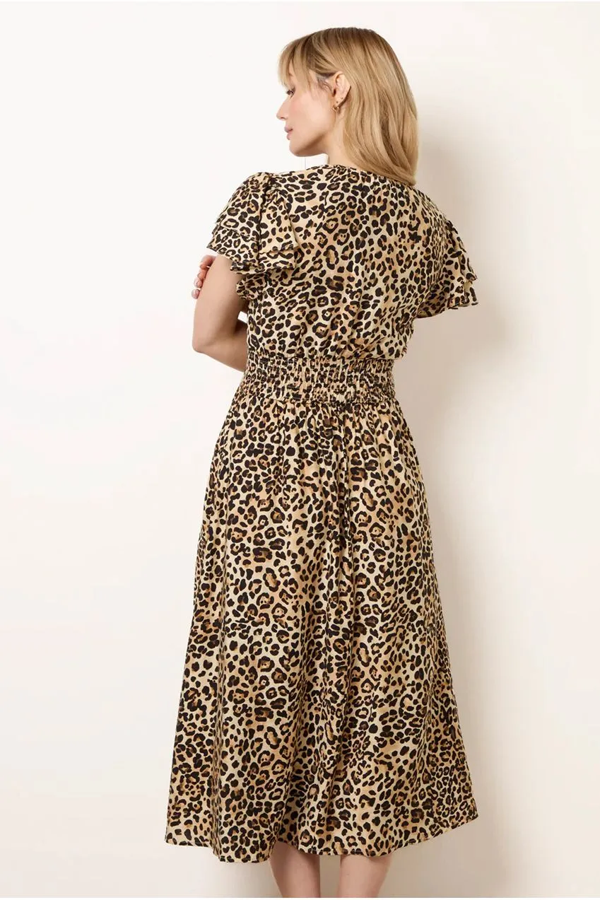 Blue Vanilla Animal Double Frill Abito Midi Marrone Animalier