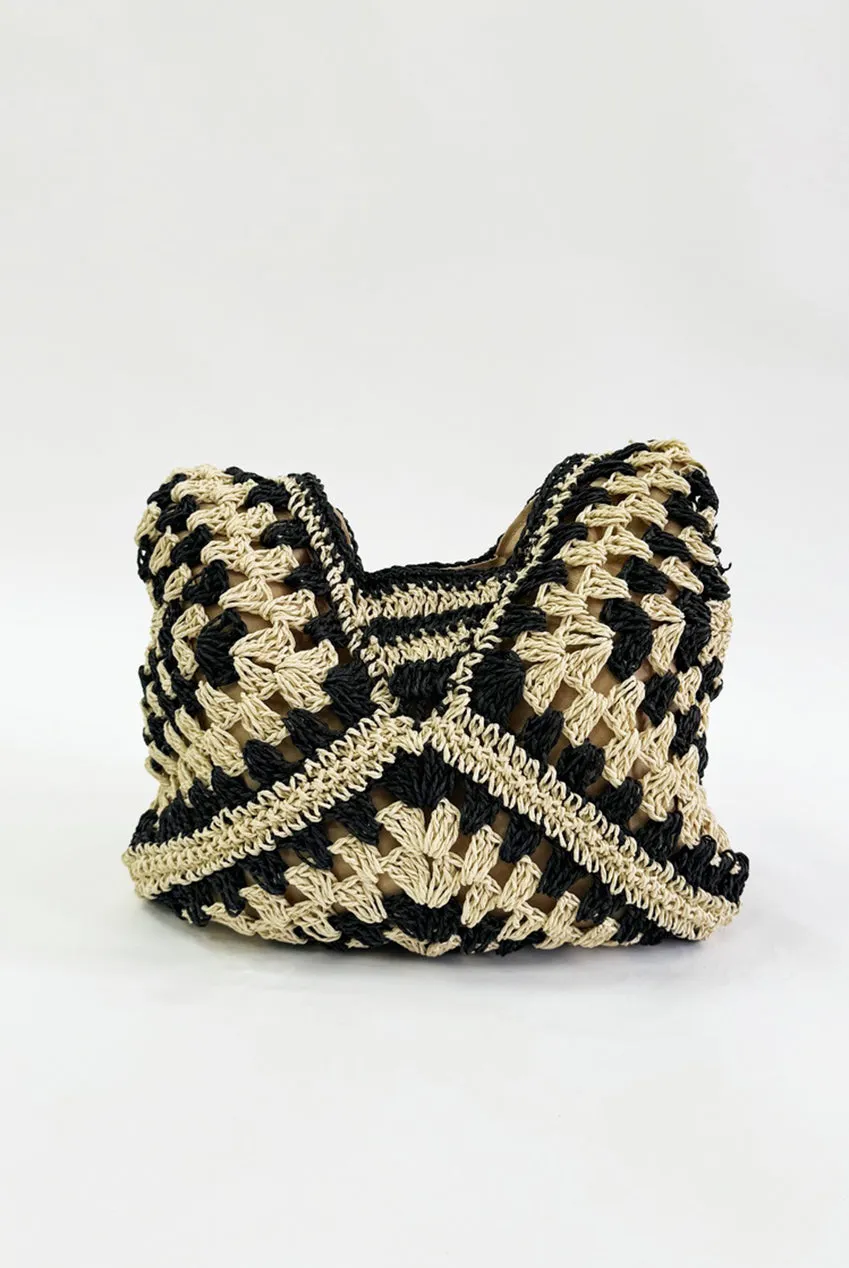 SVNX Woven Straw borsa a spalla nera paglia