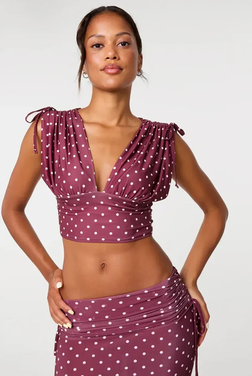 Pink Vanilla Polka Dot top bordeaux pois S