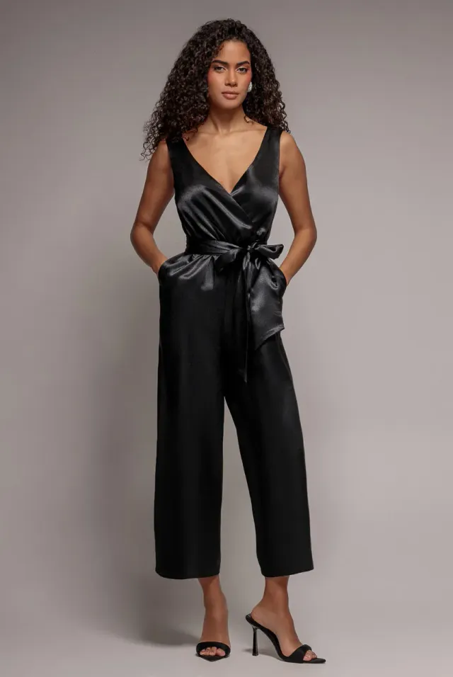 Goddiva Satin Culotte tuta nera elegante 8-16