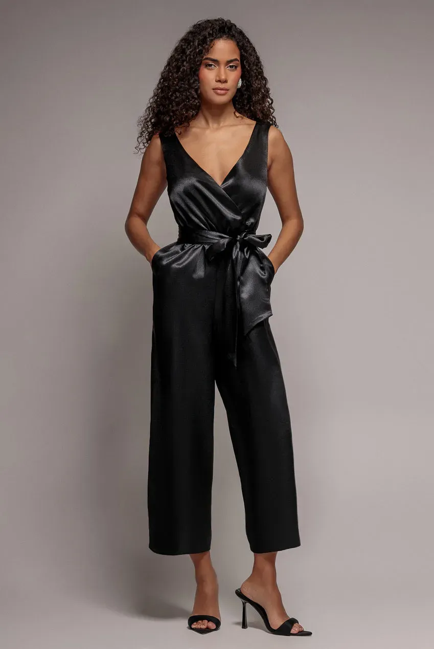 Goddiva Satin Culotte tuta nera elegante 8-16