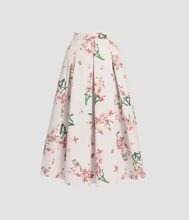 Erdem Floral Cotton Midi Pleated Skirt gonna midi fiori
